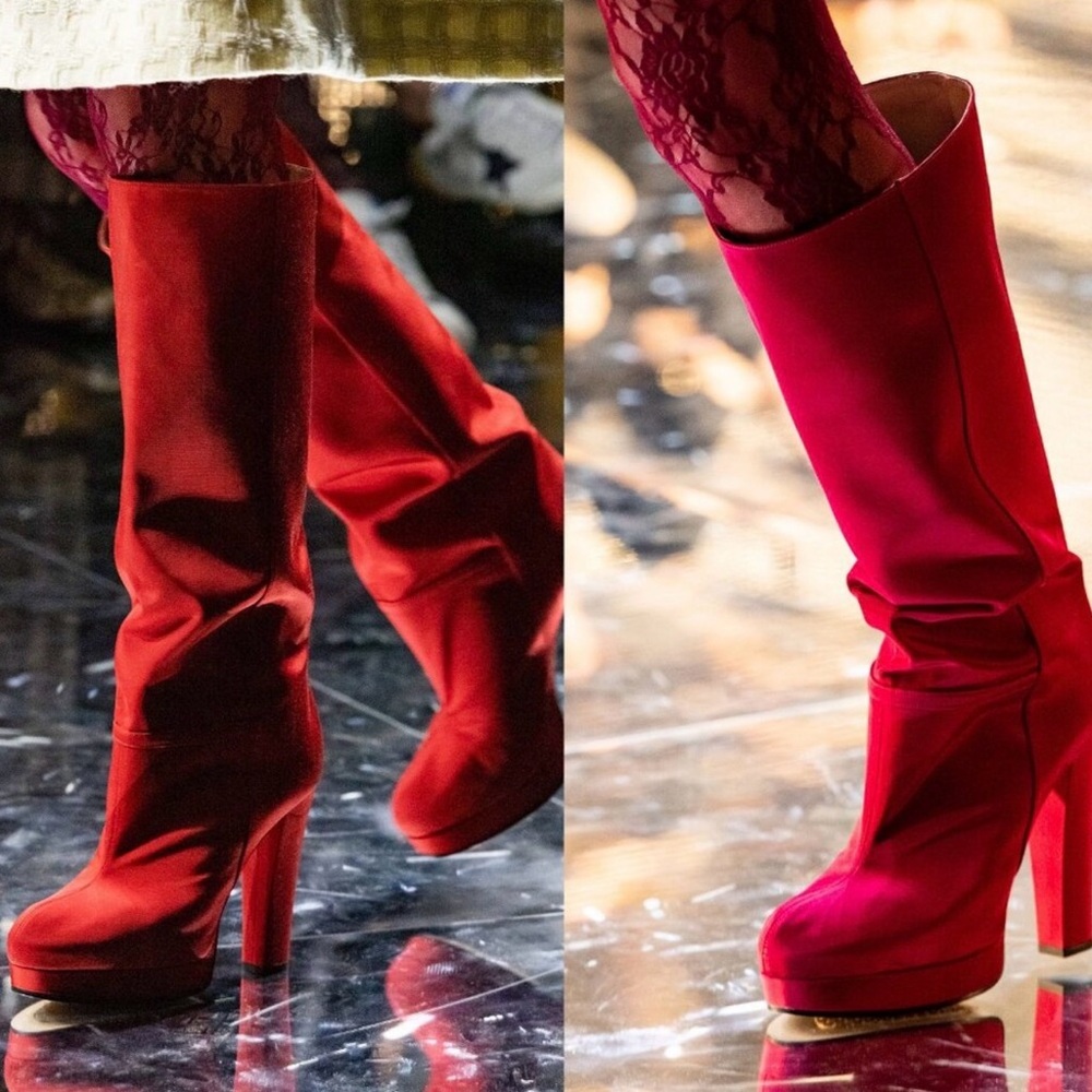 Gucci Red Heel Platform Runway Boots Ribbed Fabric Pull-on Size 36.5 US 6.5 - Picture 4 of 16